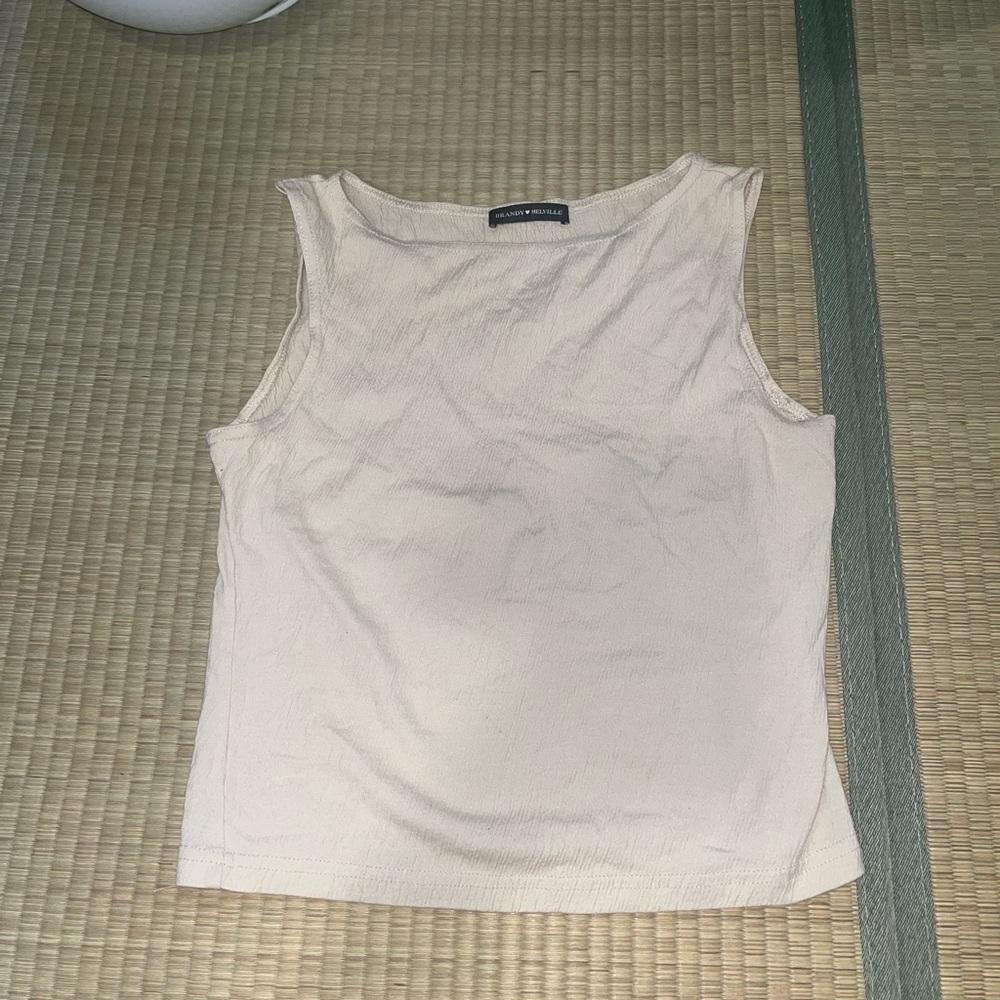 Brandy Melville Cream Ribbed Boat Neck Sleeveless Top
